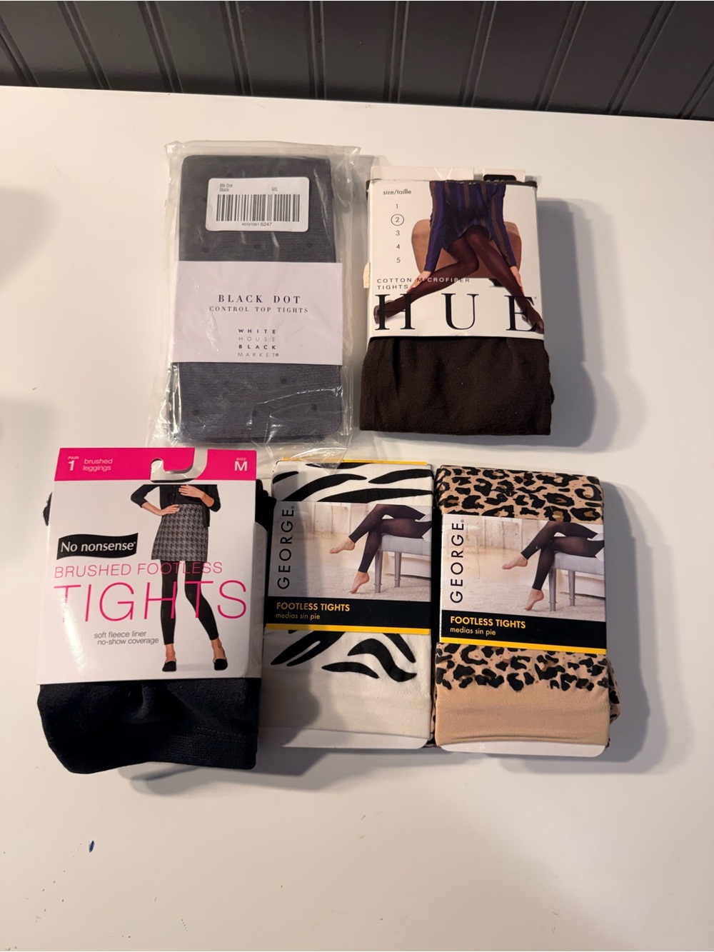 Lot Of 4 Pair Pantyhose Stockings Medium, Black Dot, George, Hue, 1 Pair Tights